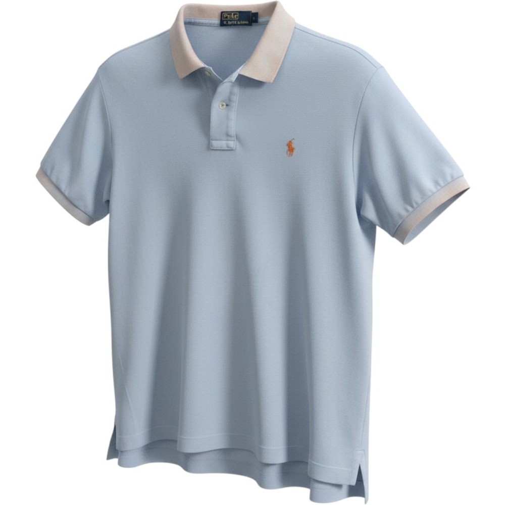 Polo Ralph Lauren Mens Large Light Blue Short Sleeve Cotton Pique Polo Shirt
